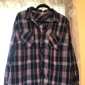 Pink and black plaid button down shirt